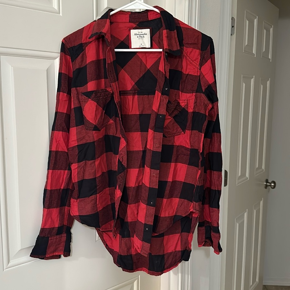 Abercrombie plaid red and black shirt
